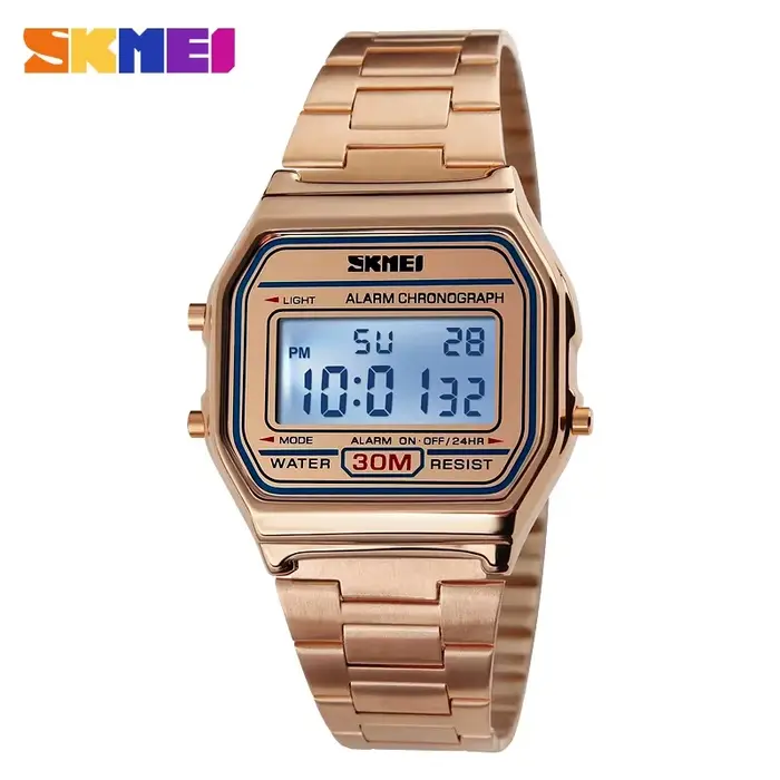 SKMEI 1123 montre de sport numérique rétro de luxe pour hommes en acier inoxydable étanche montres