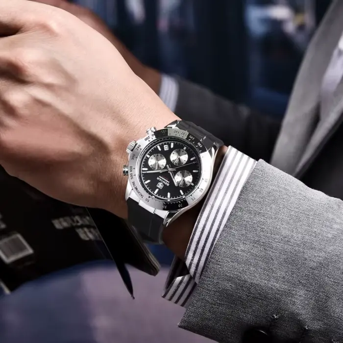 BENYAR nouvelles montres à Quartz décontractées pour hommes lunette en acier bracelet en Silicone étanche multifonctionnel montre-bracelet lumineuse pour homme