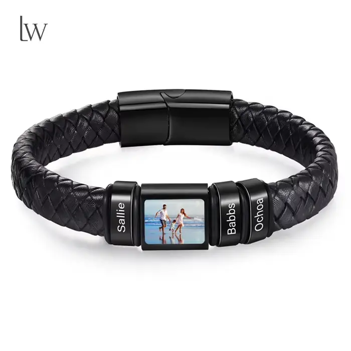 Bracelet photo personnalisé en acier inoxydable avec chaîne corde aimant fermoir pour hommes style moderne occasions spéciales