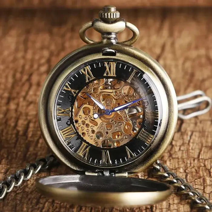 Montre de poche mécanique classique en Bronze pour hommes et femmes