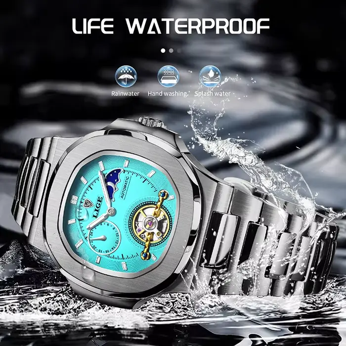LIGE 2024 montre automatique pour hommes mode en acier inoxydable montres de luxe
