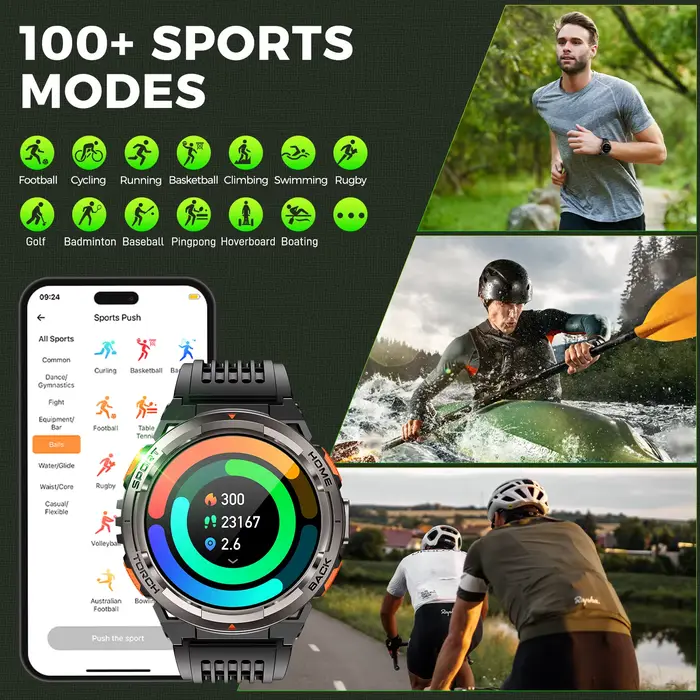 Montre intelligente Ell5 2024 3iko avec boussole baromètre altitude appel lampe de poche LED pour sport aventuriers femmes hommes