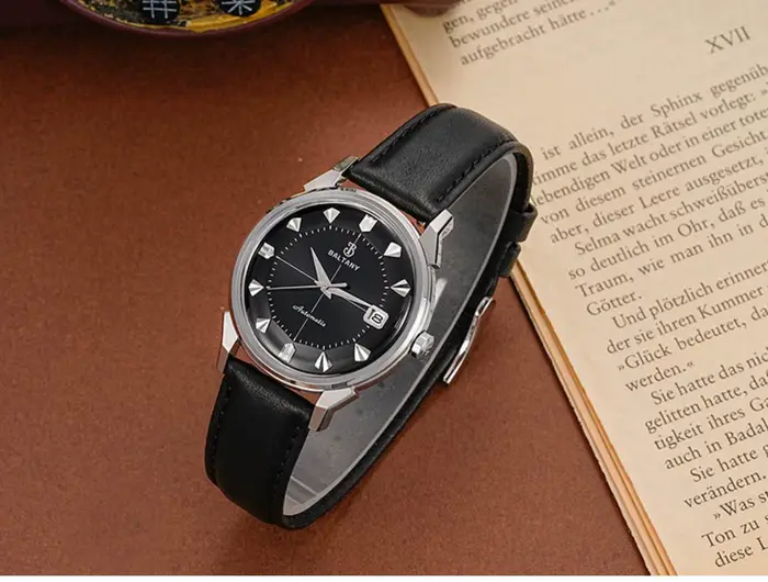 Montre automatique Baltany pour homme, édition limitée avec mouvement Miyota 9015, résistance à l'eau 50m, bracelet en cuir et boîtier en acier inoxydable