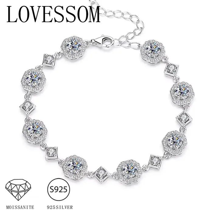 Bracelet en argent sterling 925 avec moissanite ronde élégant pour mariage et occasions spéciales unisexe