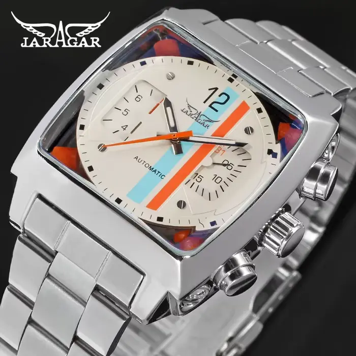Montre Jaragar automatique en acier inoxydable vintage multifonctionnelle pour hommes occasions spéciales