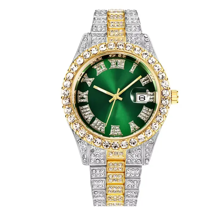 Montre glacée étanche pour hommes, fonction calendrier, affichage de la Date, montre-bracelet à Quar