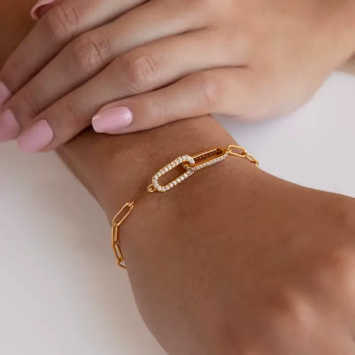 Bracelet en forme de trombone en zircon plaqué or pour femmes mode rétro exquis réglable accessoire de bijoux cadeau vintage стиль