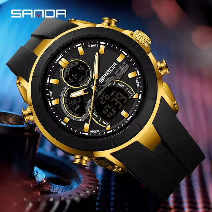 Montre sportive numérique quartz double affichage lumineux résistante à l'eau pour homme occasions spéciales sportives et quotidiennes