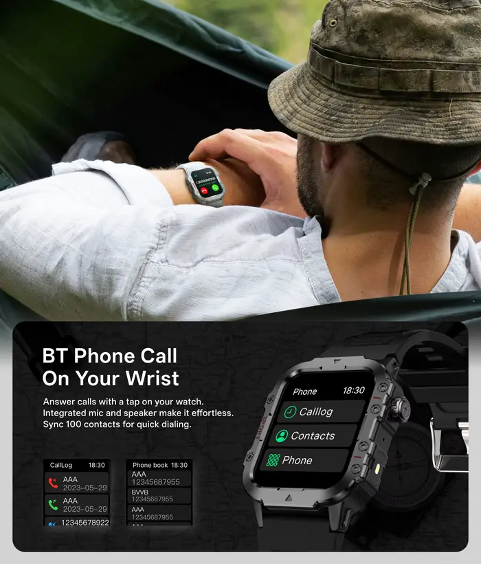 Montre connectée militaire COTAUL avec GPS, suivi sportif et santé, rappel d'appel et message, cadrans personnalisables pour hommes occassions spéciales