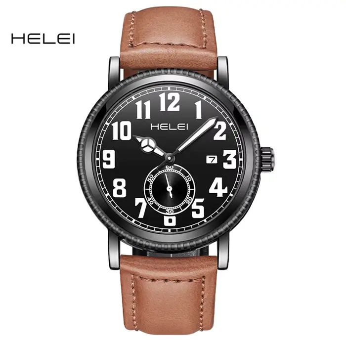 HELEI-Montre de sport à quartz étanche pour homme, montre-bracelet en cuir d'origine, marque supérie