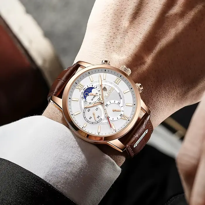 LIGE mode luxe hommes montres rétro bracelet en cuir décontracté Quartz homme montre horloges d'affaires sport étanche Date chronographe