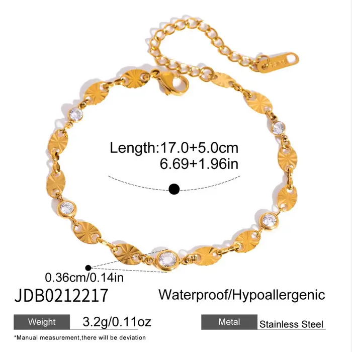 Bracelet chaîne plaqué or 18 carats pour femme, en acier inoxydable, multi-zircon, sans ternissement