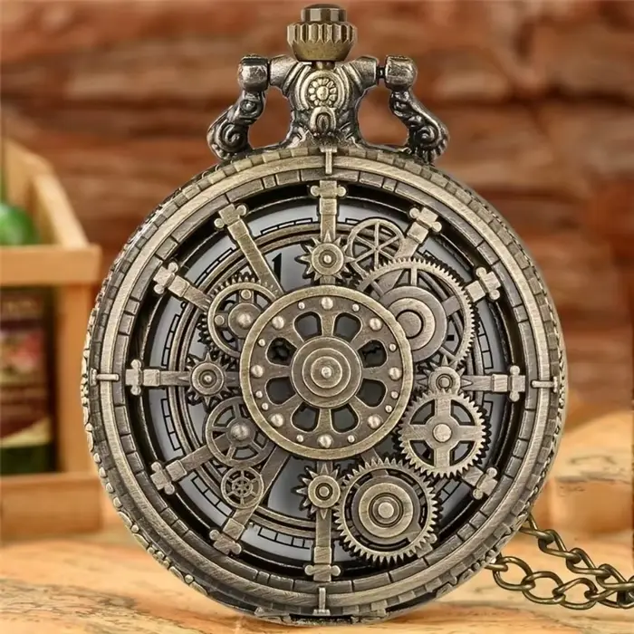 Montre de poche steampunk à quartz avec affichage à engrenages et cadran ajouré pour homme et femme occasions spéciales