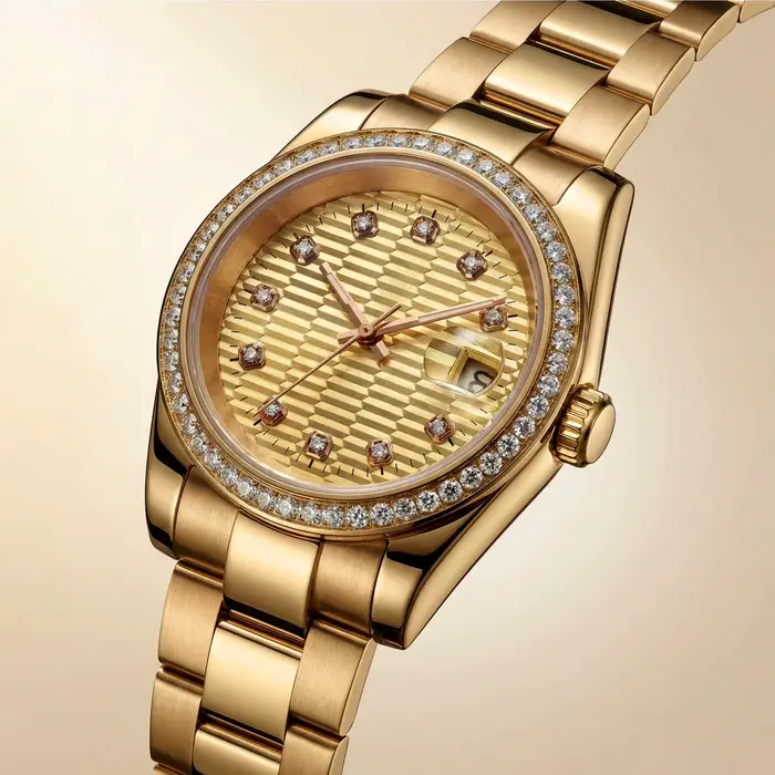 Montre personnalisée avec diamants | Mécanique automatique en or | Cadran personnalisé | Cadeau d'anniversaire pour lui
