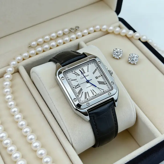 Montre à quartz carrée vintage pour homme avec un élégant cadran à chiffres romains