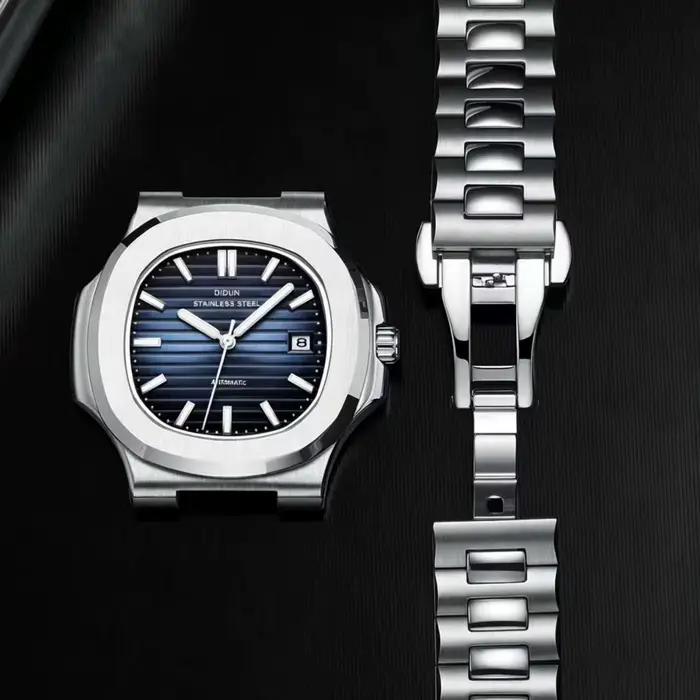 Montre mécanique DIDUN en acier inoxydable et or rose pour homme, résistante à l'eau, avec mouvement Seagull, pour les occasions formelles et informelles