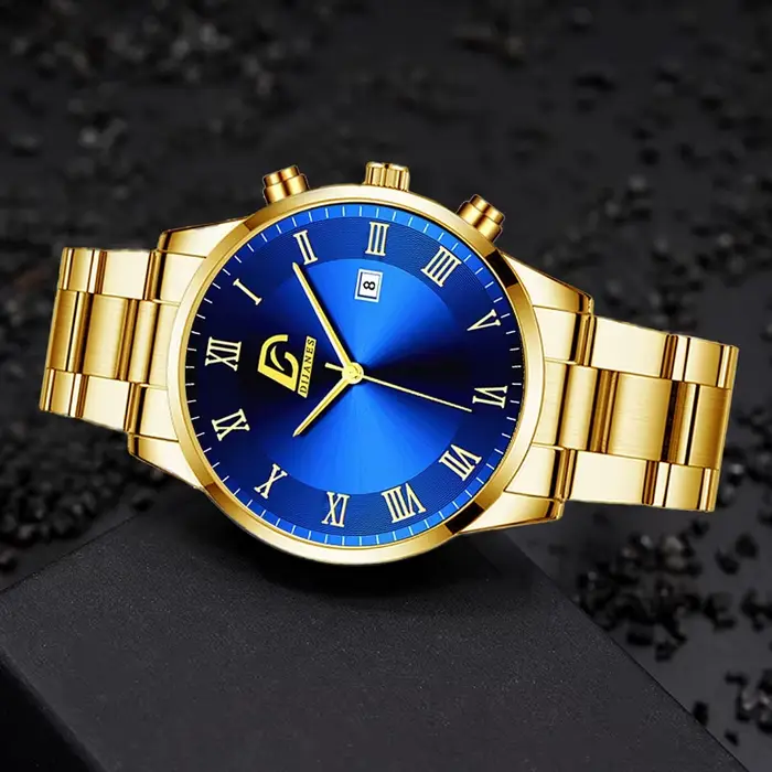 Mode hommes montres en or de luxe minimaliste Quartz montre-bracelet