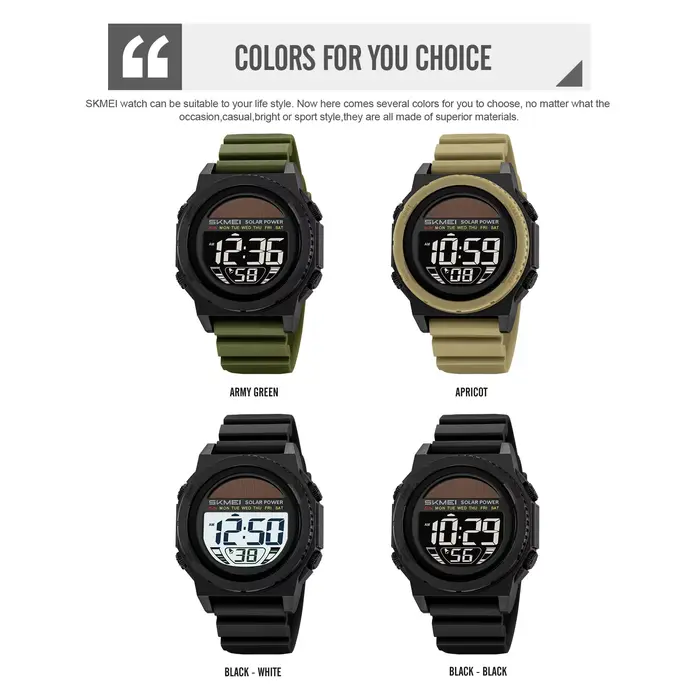 Montre-bracelet de sport numérique à énergie solaire pour homme