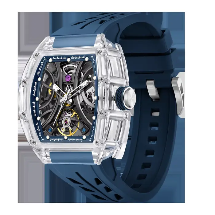 Montre-bracelet mécanique Daniel Gorman 2026 Tonneau automatique pour hommes d'affaires avec cadran ajouré en cristal lumineux cadeau occasionnels spéciaux
