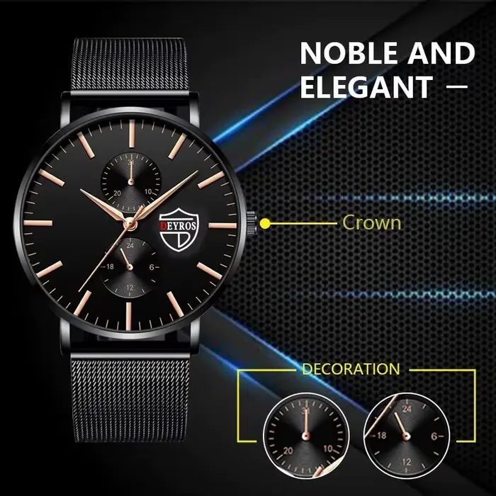 Montre-bracelet DEYROS ultra fine en acier inoxydable pour hommes style fashion et casual occasions spéciales affaires détentes