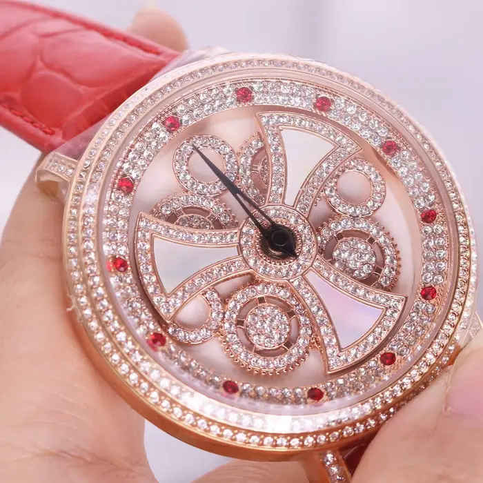 Davena Lady montre pour femme Spin cristal strass heures mode Bracelet en cuir véritable luxe fille anniversaire boîte-cadeau
