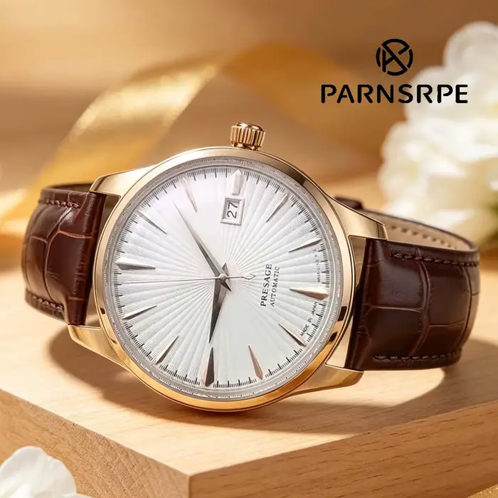 Montre mécanique vintage homme 40mm or rose bracelet cuir élégante pour anniversaire mariage quotidien