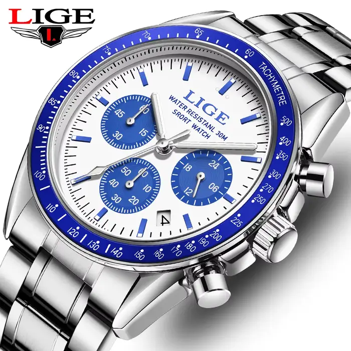 Montre à quartz étanche en acier inoxydable pour homme