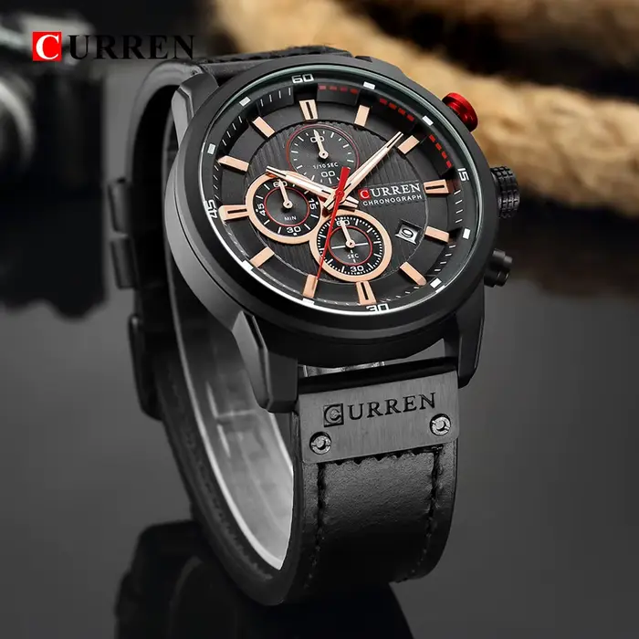 Montre Curren homme quartz multifonction sportive élégante pour homme avec fonction date et chronographe occassions spéciales