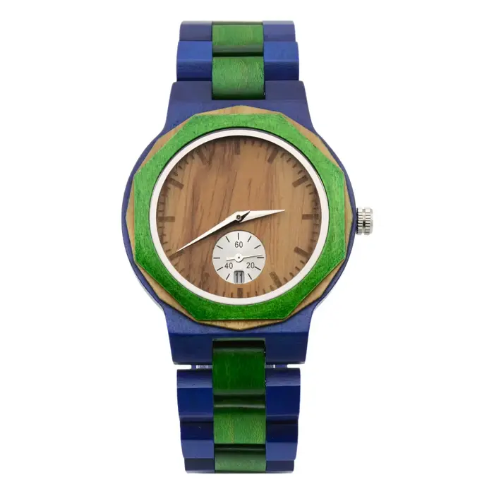 Montre bracelet homme légère en bois style quotidien tendance cadran rond double affichage heure bou