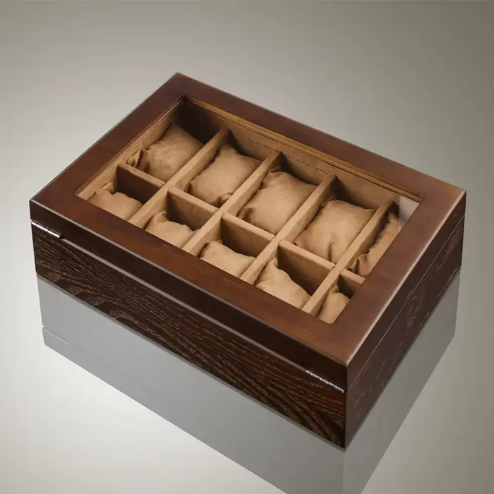 Boîte à montres en bois à 10 emplacements avec fenêtre en verre