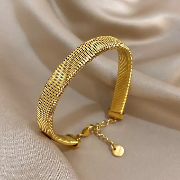 Bracelet élastique réglable, bijoux cadeaux, Simple, mode, plaqué or, en acier inoxydable, pour femm