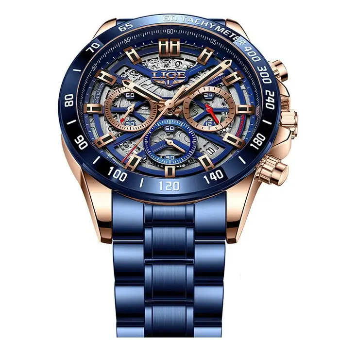 LIGE-Montre-bracelet à quartz étanche pour homme, chronographe de sport, creux, marque supérieure, luxe, nouveau, 2024