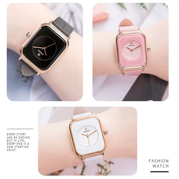 Montre bracelet rectangulaire en cuir blanc pour femmes résistante à l'eau et élégante pour diverses occasions sociales et quotidiennes