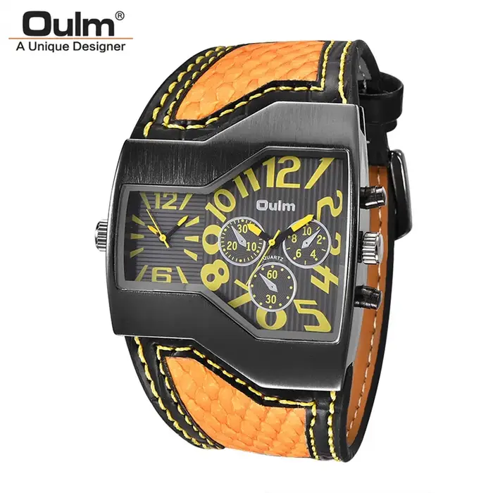 Montre homme Oulm HP1220 à Quartz design unique deux fuseaux horaires confortable bracelet robuste pour sportifs et voyageurs