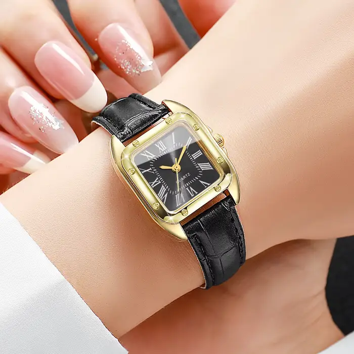 Mode carré femmes bracelet en cuir montres décontracté Roma cadran montre à Quartz pour dames horloge Relogio Feminino (sans boîte)