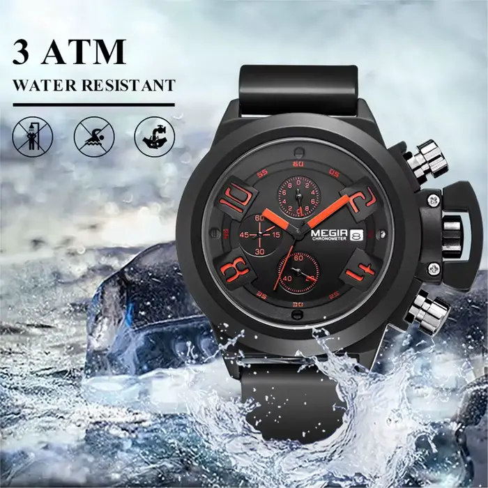 MEGIR hommes montres de luxe Sport militaire chronographe étanche Date mode Quartz montre-bracelet grand cadran Relogio Masculino 2002
