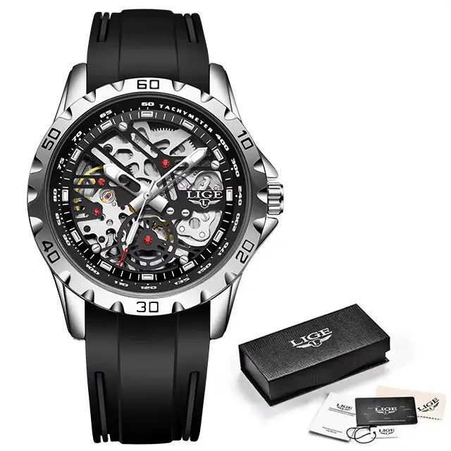 LIGE-Montre automatique étanche pour homme, horloge à tourbillon, modules à tourbillon creux, montre