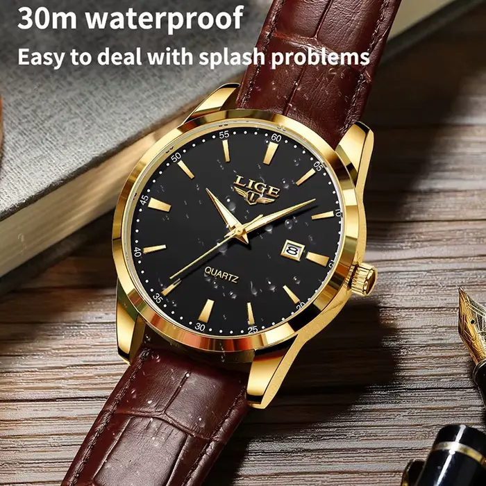 Montre LIGE luxe militaire homme quartz robuste étanche pour homme avec cuir bracelet robuste occasions spéciales