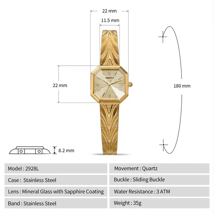 Montre dorée octogonale pour femme