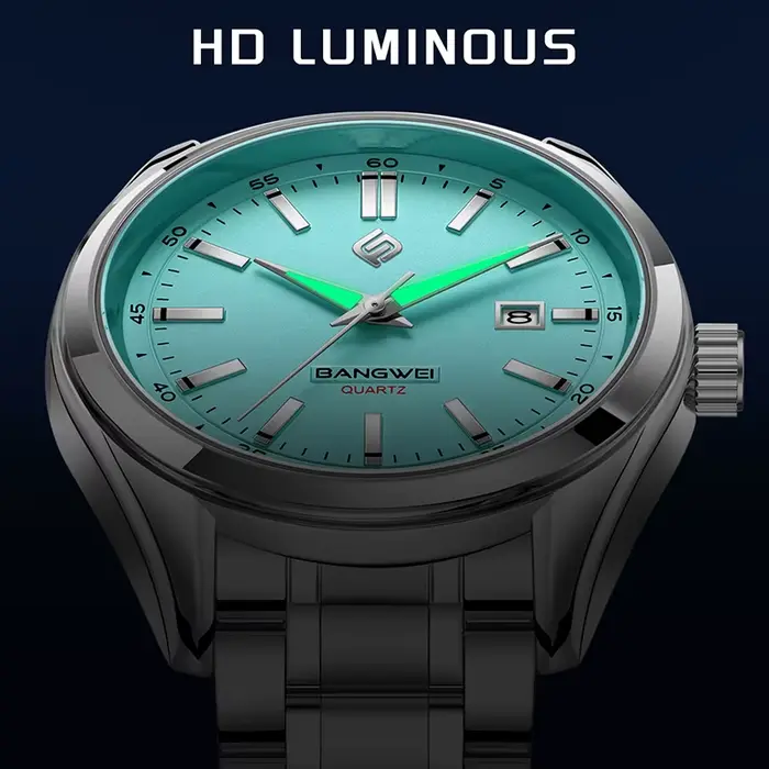 BANGWEI nouveau luxe hommes montre haut de gamme classique affaires en acier inoxydable double calendrier Quartz