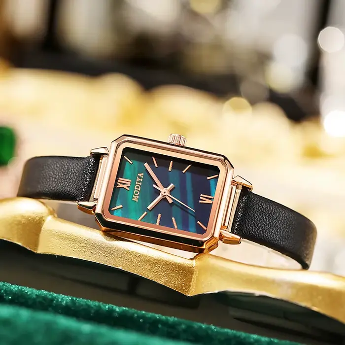 Dames Rectangle montre-Bracelet rétro échelle cadran Bracelet en cuir montre femmes élégant analogique Quartz montres pour cadeau