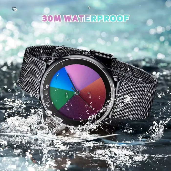 Montre LIGE Femme avec Cadran Changeant de Couleur, Bracelet en Maille, Étanche et Quartz Pour Femmes Occasions Spéciales Casual