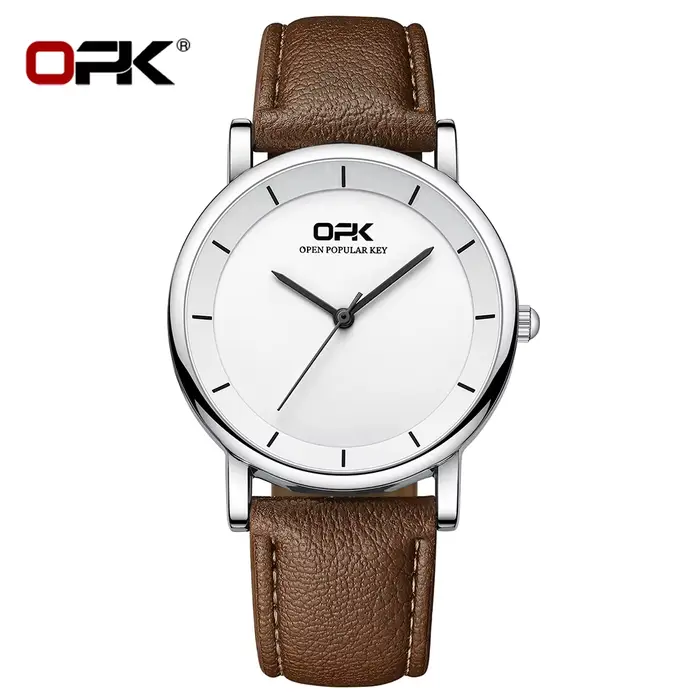 Montre OPK 8122 tendance, originale, à quartz, simple, étanche, lumineuse, avec bracelet en cuir, po