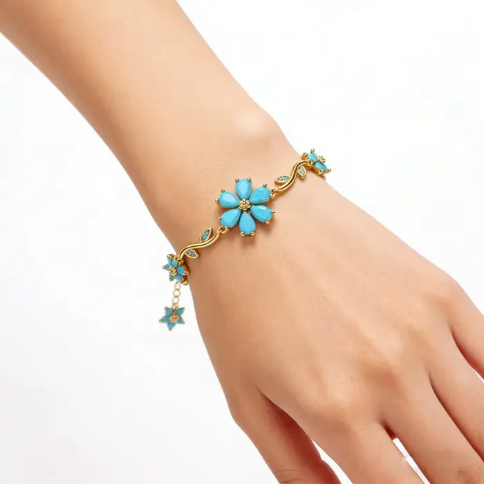 Nouveau bracelet floral en pierre turquoise multicolore avec CZ