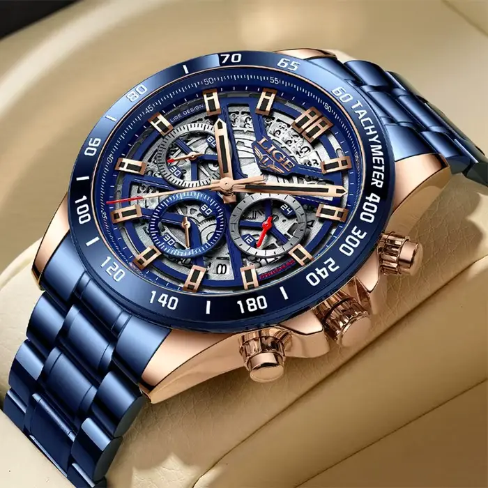 LIGE-Montre-bracelet à quartz étanche pour homme, chronographe de sport, creux, marque supérieure, luxe, nouveau, 2024