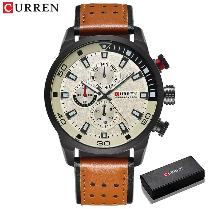 Montre à Quartz Élégante Curren Résistante à L'Eau pour Hommes Occasions Spéciales Cuir Acier Inoxydable