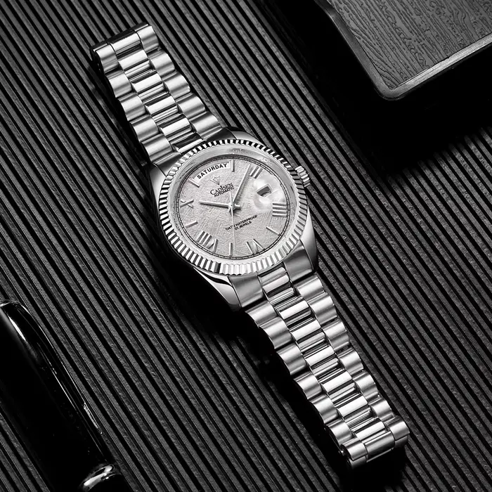 Montre mécanique Cadisen pour hommes avec cadran en météorite, automatique, résistante à l'eau, parfait pour affaires et plongée