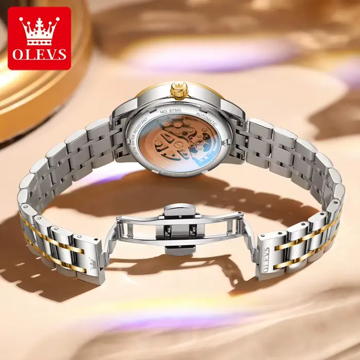 Montre mécanique pour femme OLEVS 6705 authentique avec mouvement tourbillon serti de diamants
