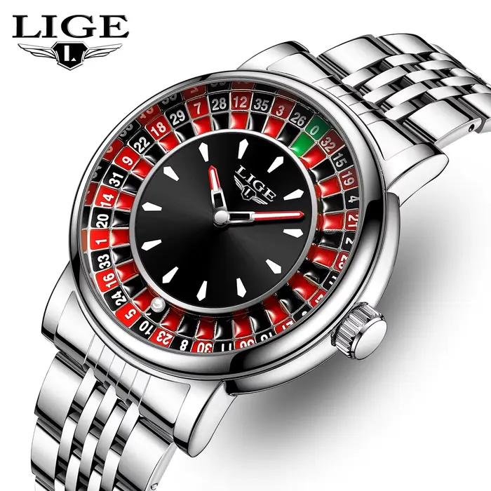 Montre homme LIGE luxe créative roulette cadran lumineux résistante à l'eau acier inoxydable quartz occasionnels multifonctionnels