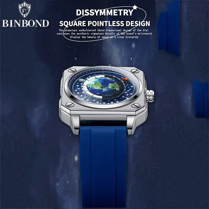 Montre homme BINBOND avec cadran rotatif résistant à l'eau pour homme style mode et décontracté pour diverses occasions